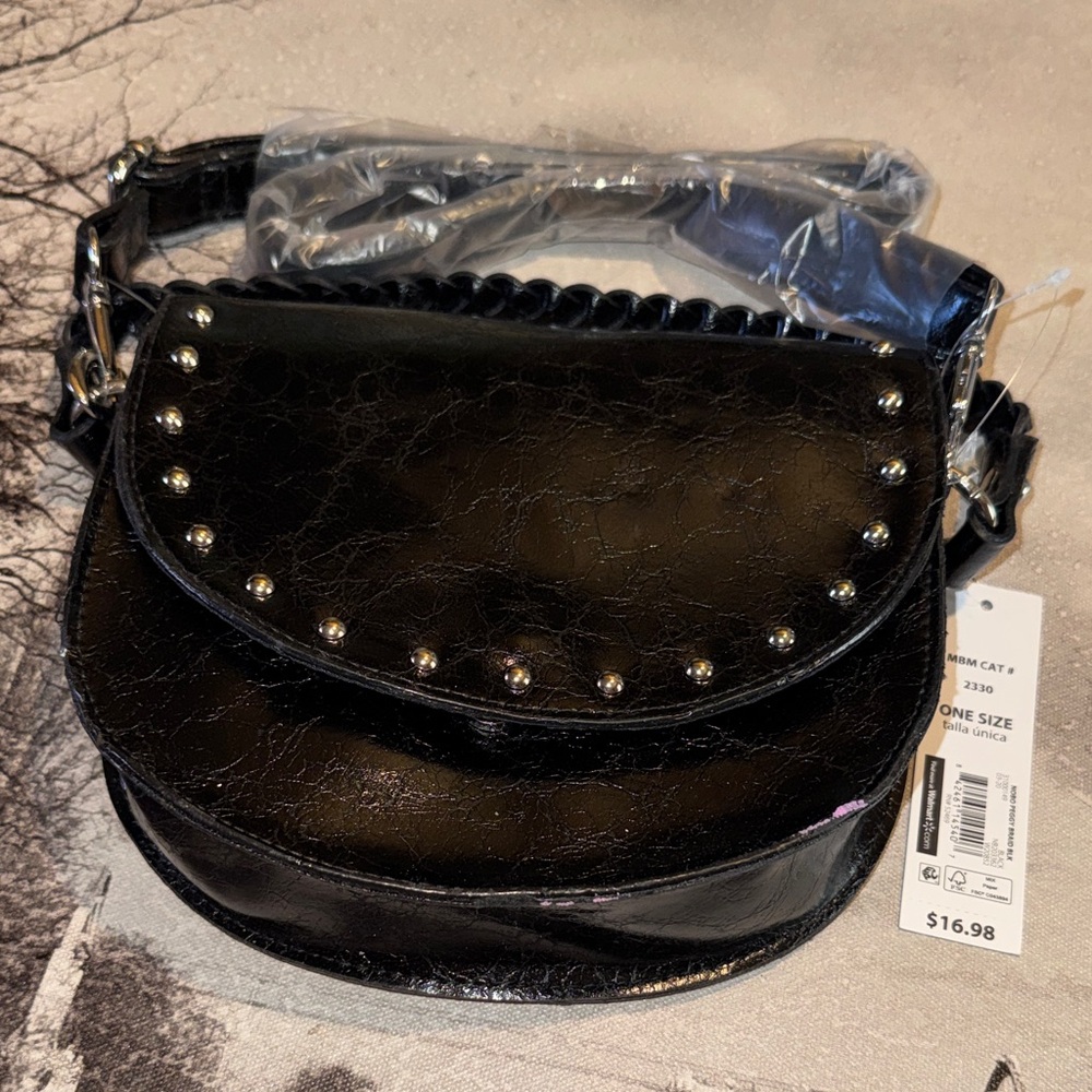 No Boundaries Studded Black Saddle Crossbody Bag